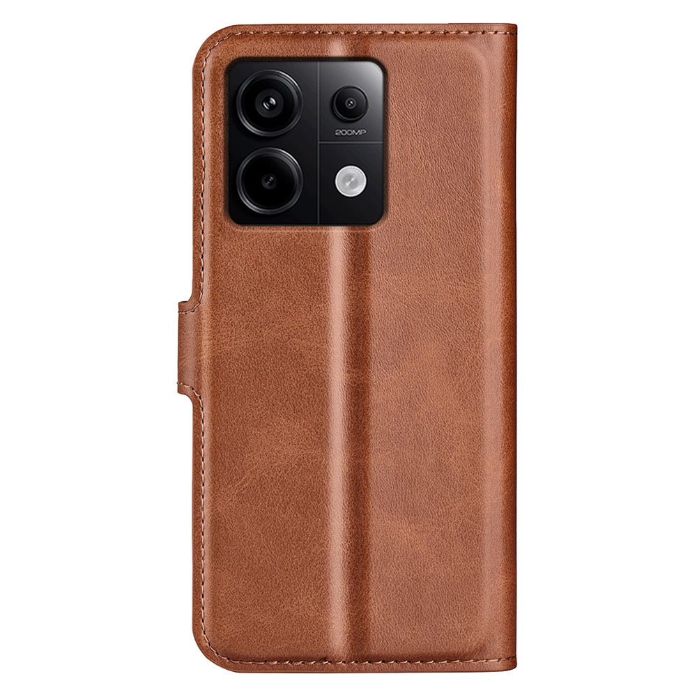 For Xiaomi Redmi Note 13 Pro 5G / Poco X6 5G Case Calf Texture PU Leather Phone Stand Cover - Light Brown
