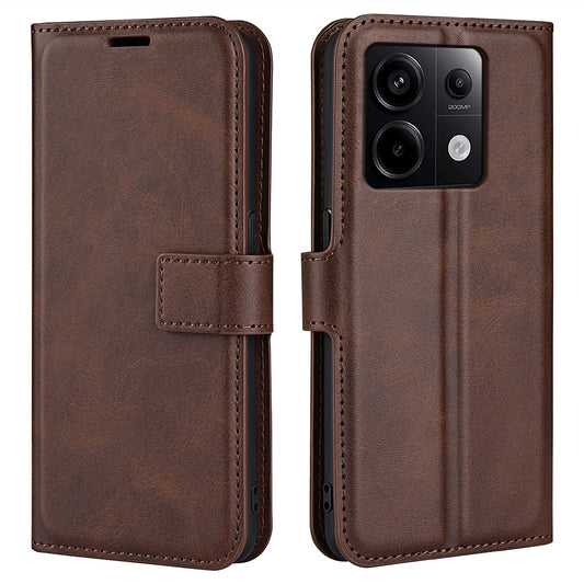 For Xiaomi Redmi Note 13 Pro 5G / Poco X6 5G Case Calf Texture PU Leather Phone Stand Cover - Brown