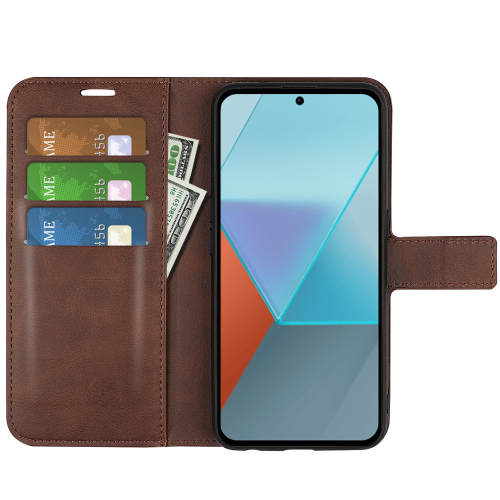 For Xiaomi Redmi Note 13 Pro 5G / Poco X6 5G Case Calf Texture PU Leather Phone Stand Cover - Brown