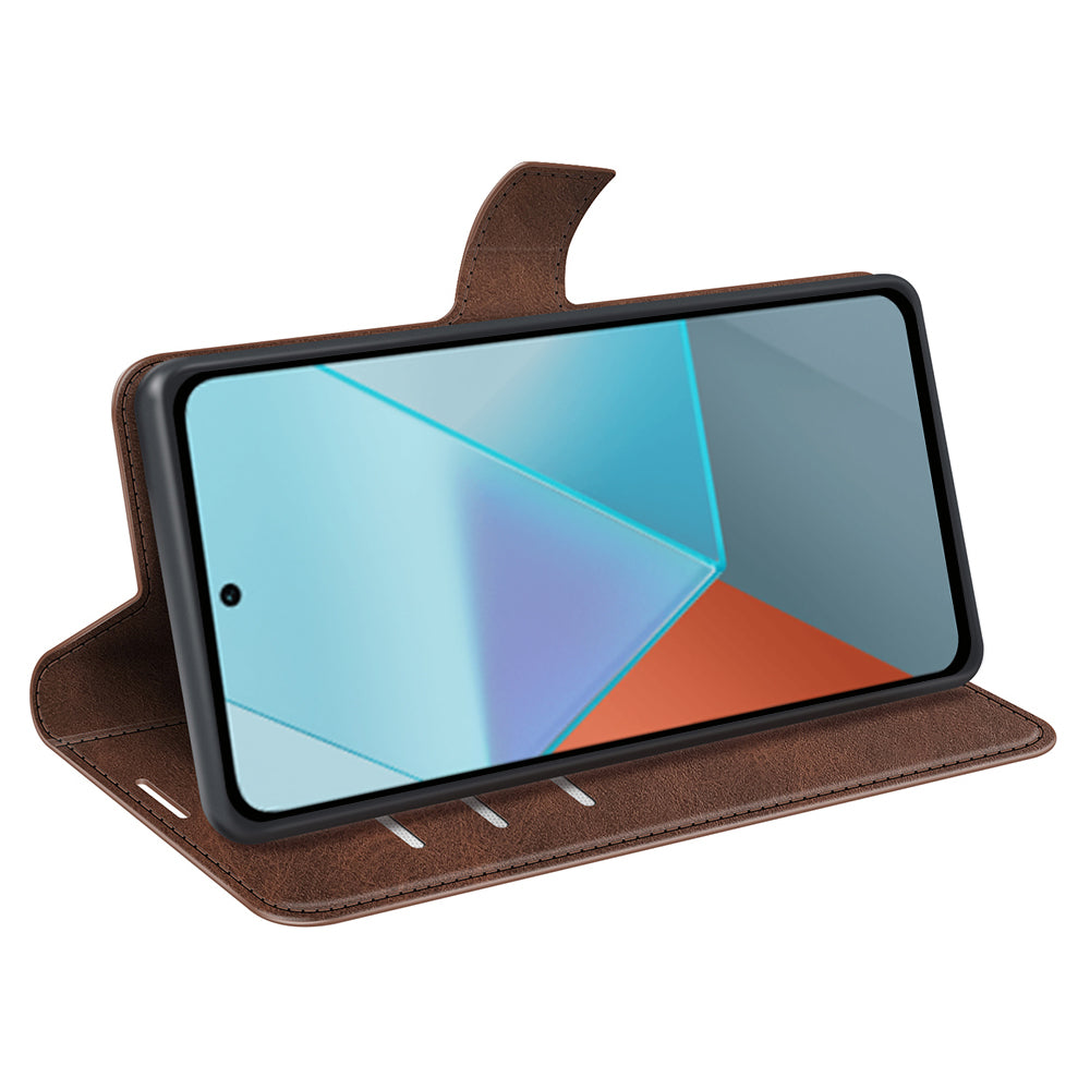 For Xiaomi Redmi Note 13 Pro 5G / Poco X6 5G Case Calf Texture PU Leather Phone Stand Cover - Brown