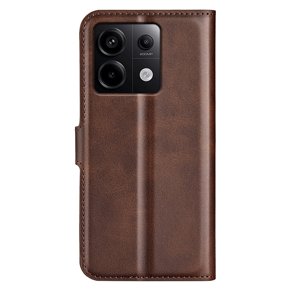 For Xiaomi Redmi Note 13 Pro 5G / Poco X6 5G Case Calf Texture PU Leather Phone Stand Cover - Brown