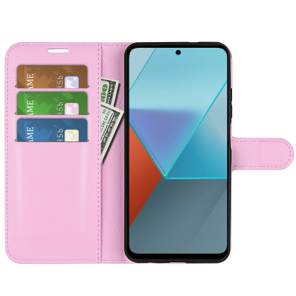 For Xiaomi Redmi Note 13 Pro 5G / Poco X6 5G Case Litchi Texture Leather Phone Shell with Stand - Pink