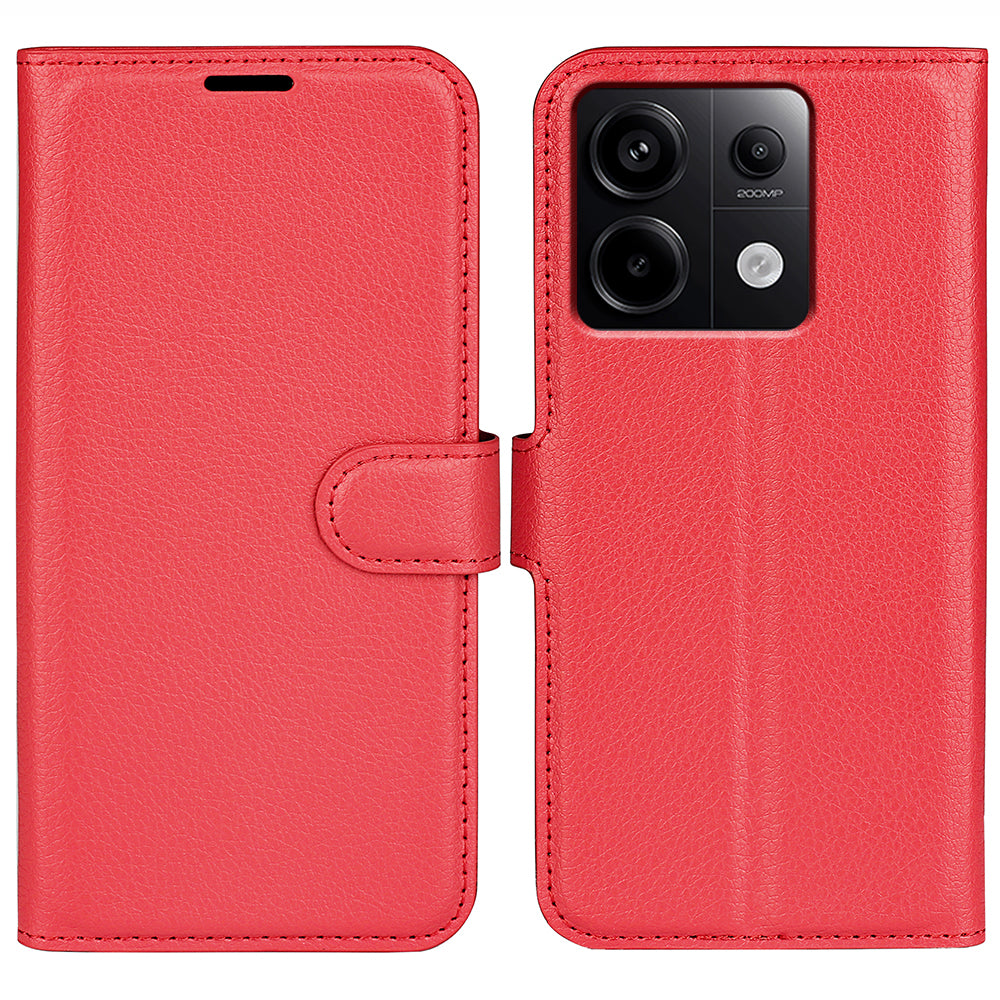 For Xiaomi Redmi Note 13 Pro 5G / Poco X6 5G Case Litchi Texture Leather Phone Shell with Stand - Red