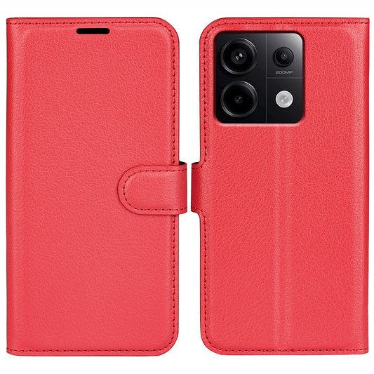 For Xiaomi Redmi Note 13 Pro 5G / Poco X6 5G Case Litchi Texture Leather Phone Shell with Stand - Red