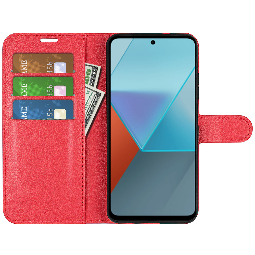 For Xiaomi Redmi Note 13 Pro 5G / Poco X6 5G Case Litchi Texture Leather Phone Shell with Stand - Red