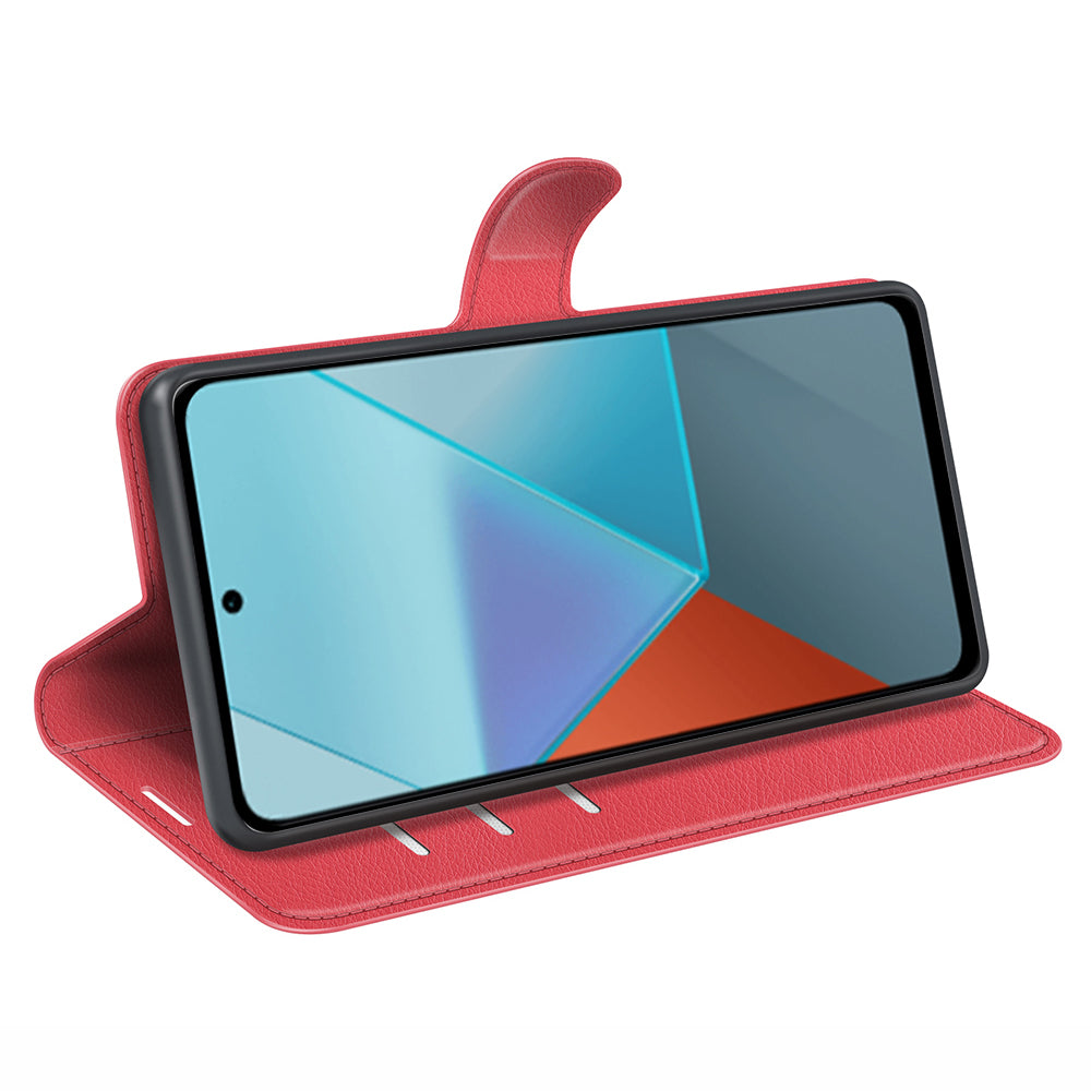 For Xiaomi Redmi Note 13 Pro 5G / Poco X6 5G Case Litchi Texture Leather Phone Shell with Stand - Red