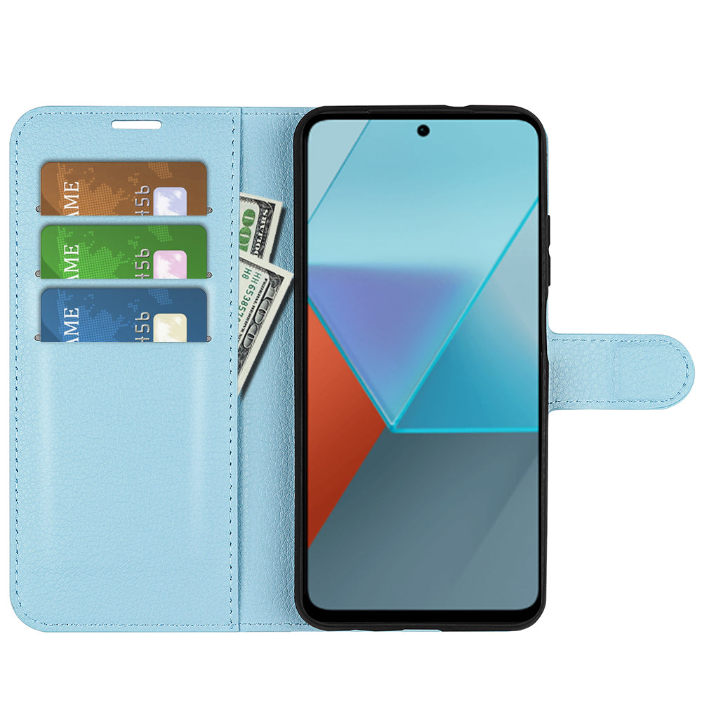 For Xiaomi Redmi Note 13 Pro 5G / Poco X6 5G Case Litchi Texture Leather Phone Shell with Stand - Blue