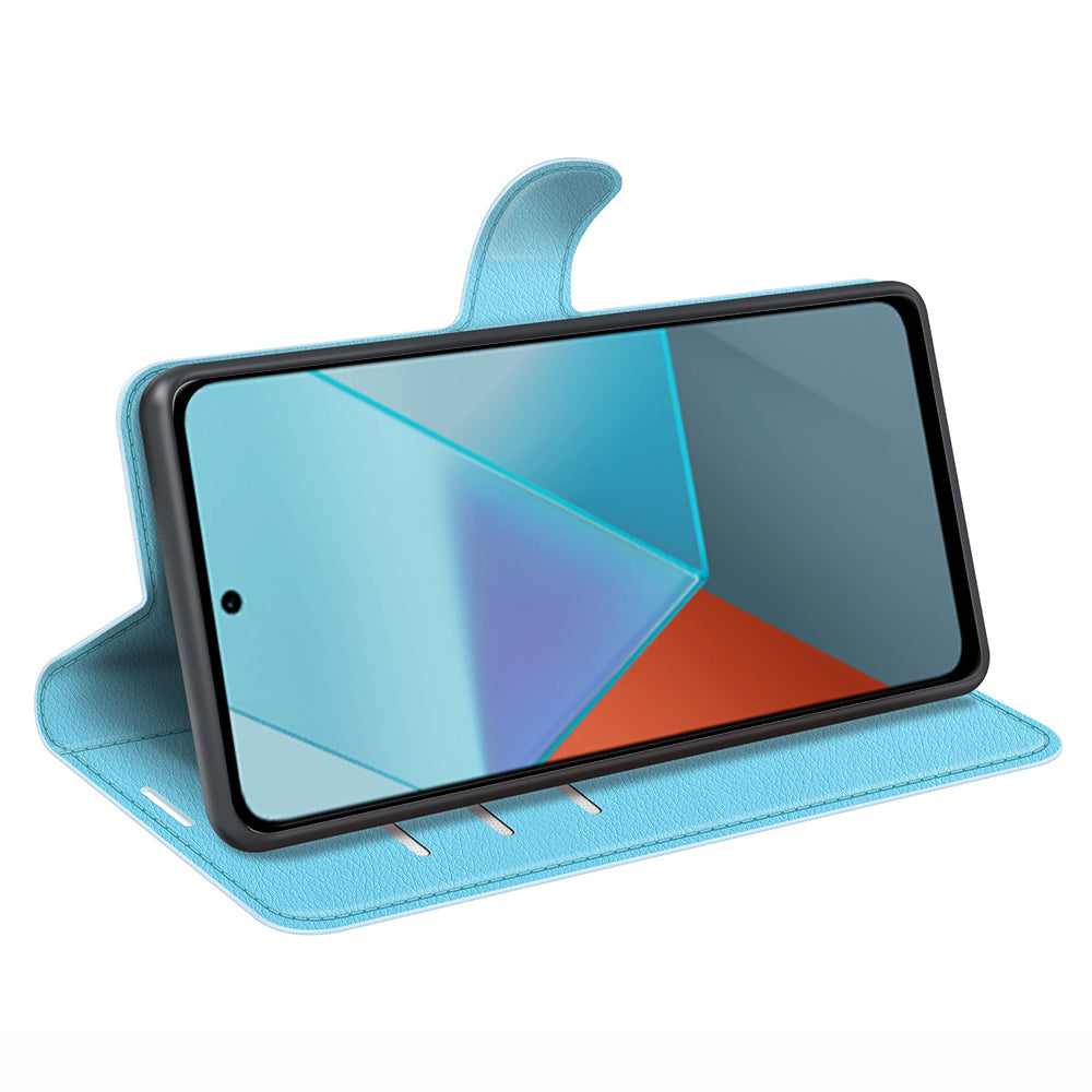For Xiaomi Redmi Note 13 Pro 5G / Poco X6 5G Case Litchi Texture Leather Phone Shell with Stand - Blue