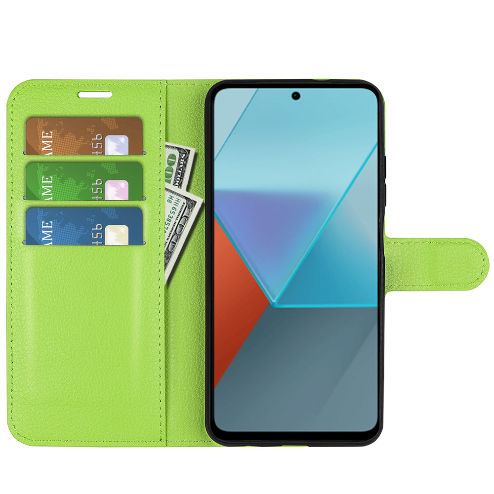 For Xiaomi Redmi Note 13 Pro 5G / Poco X6 5G Case Litchi Texture Leather Phone Shell with Stand - Green