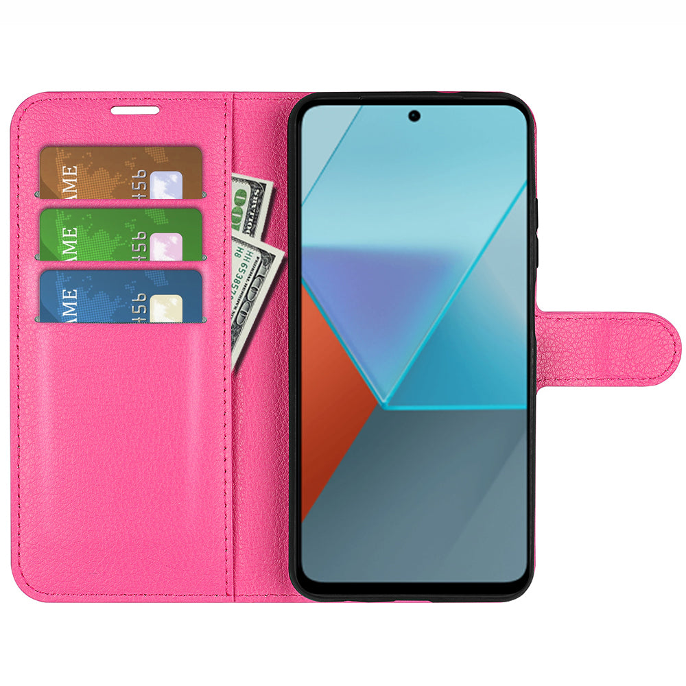 For Xiaomi Redmi Note 13 Pro 5G / Poco X6 5G Case Litchi Texture Leather Phone Shell with Stand - Rose