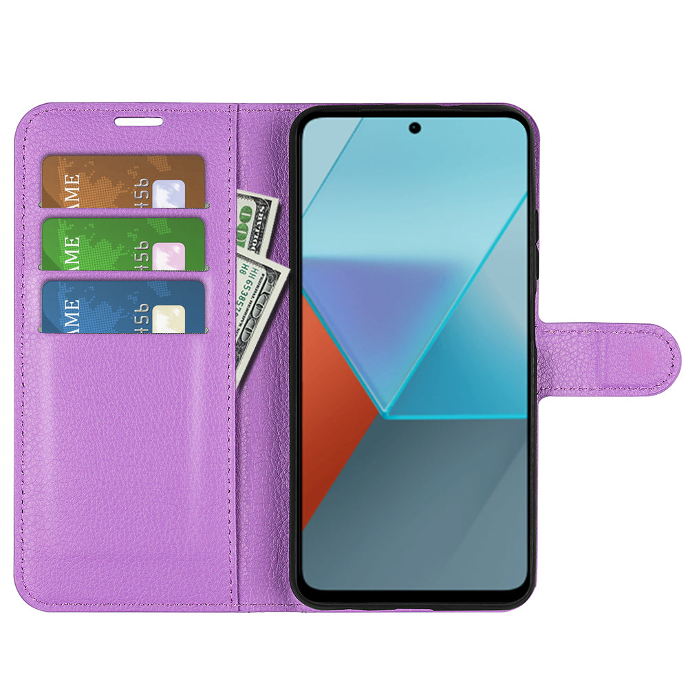 For Xiaomi Redmi Note 13 Pro 5G / Poco X6 5G Case Litchi Texture Leather Phone Shell with Stand - Purple