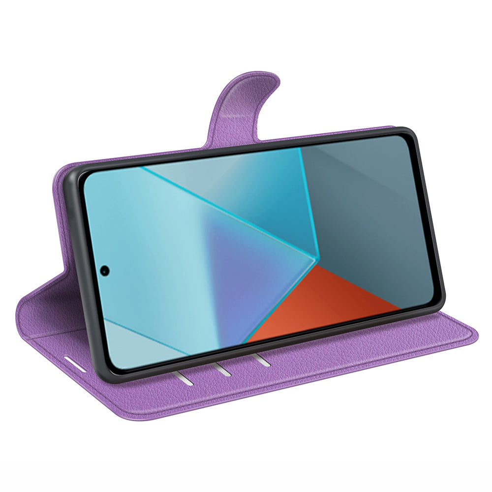 For Xiaomi Redmi Note 13 Pro 5G / Poco X6 5G Case Litchi Texture Leather Phone Shell with Stand - Purple