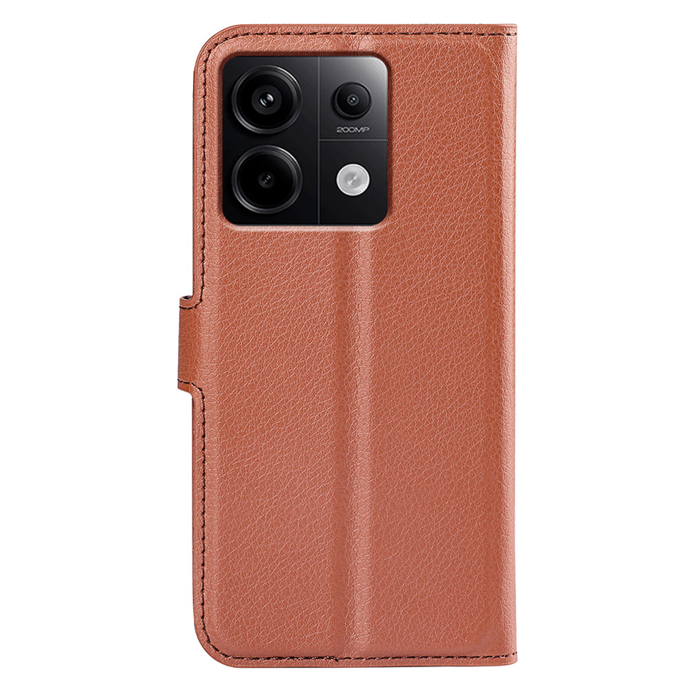 For Xiaomi Redmi Note 13 Pro 5G / Poco X6 5G Case Litchi Texture Leather Phone Shell with Stand - Brown