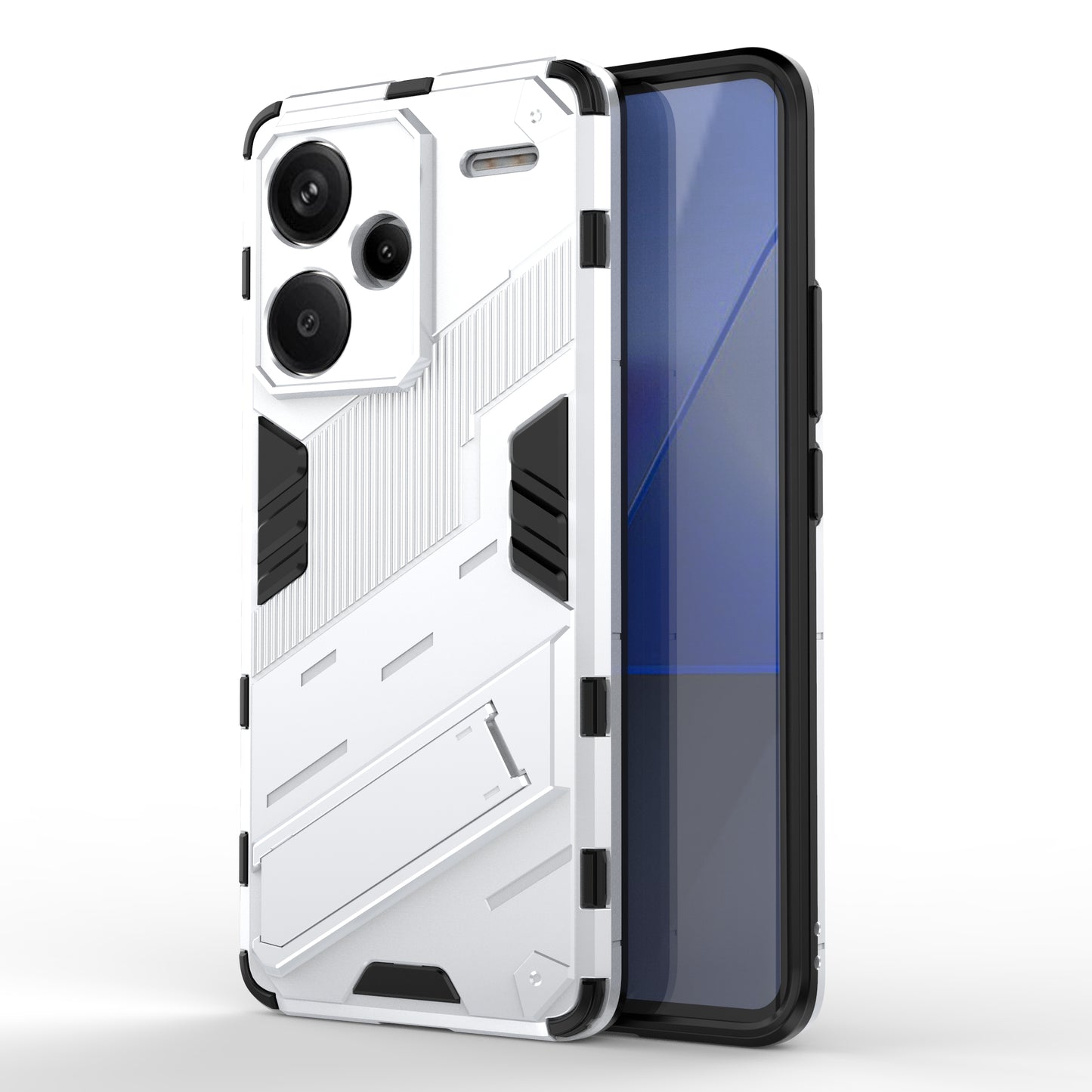 For Xiaomi Redmi Note 13 Pro+ 5G Case Anti-Scratch Kickstand PC+TPU Phone Cover - White