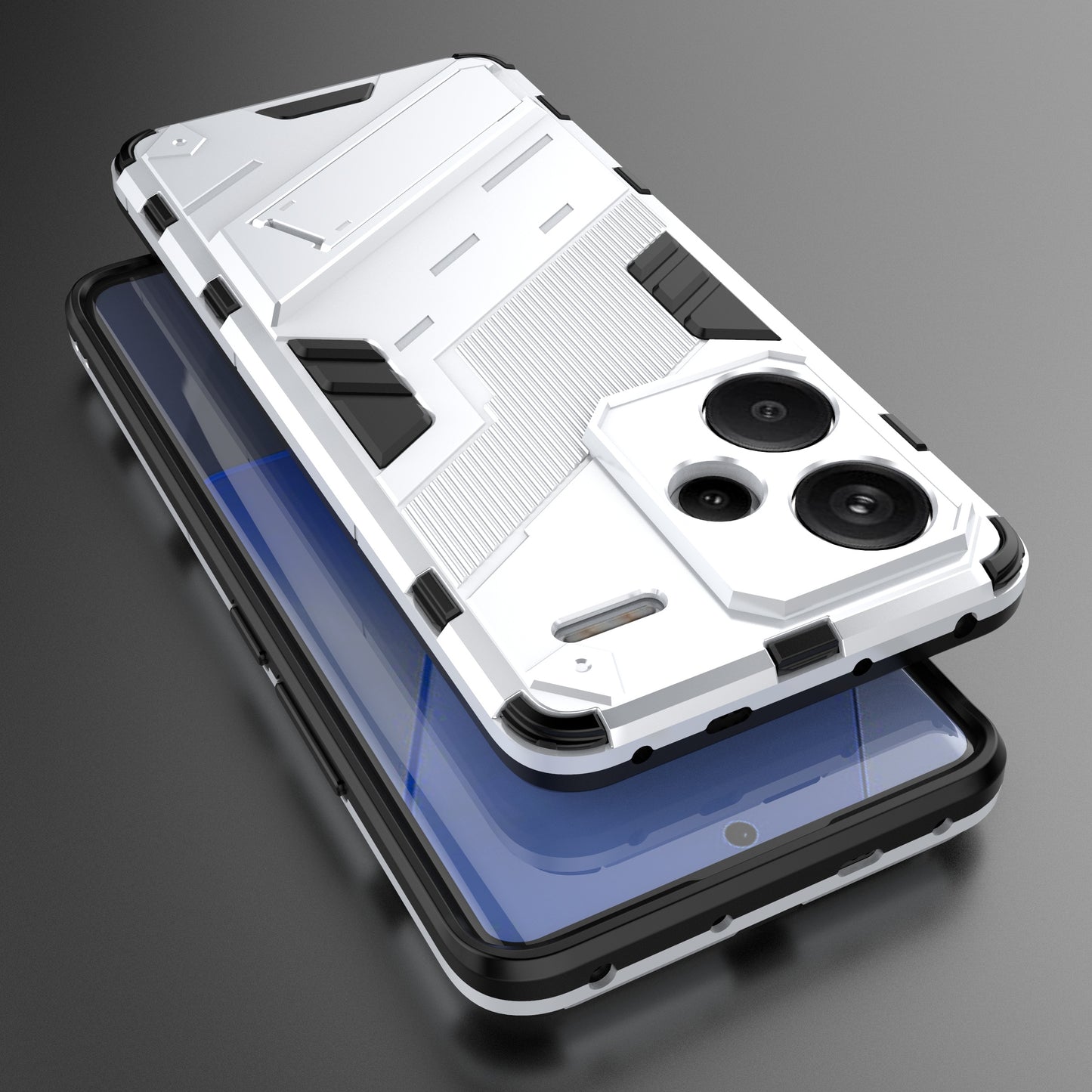 For Xiaomi Redmi Note 13 Pro+ 5G Case Anti-Scratch Kickstand PC+TPU Phone Cover - White