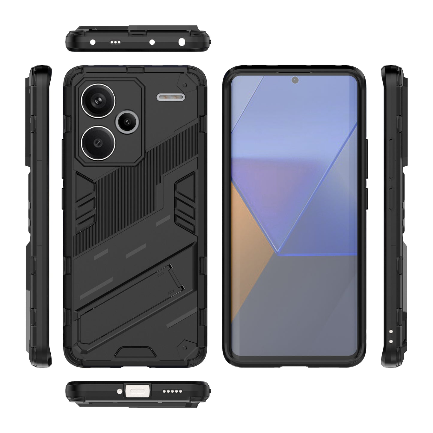 For Xiaomi Redmi Note 13 Pro+ 5G Case Anti-Scratch Kickstand PC+TPU Phone Cover - Black