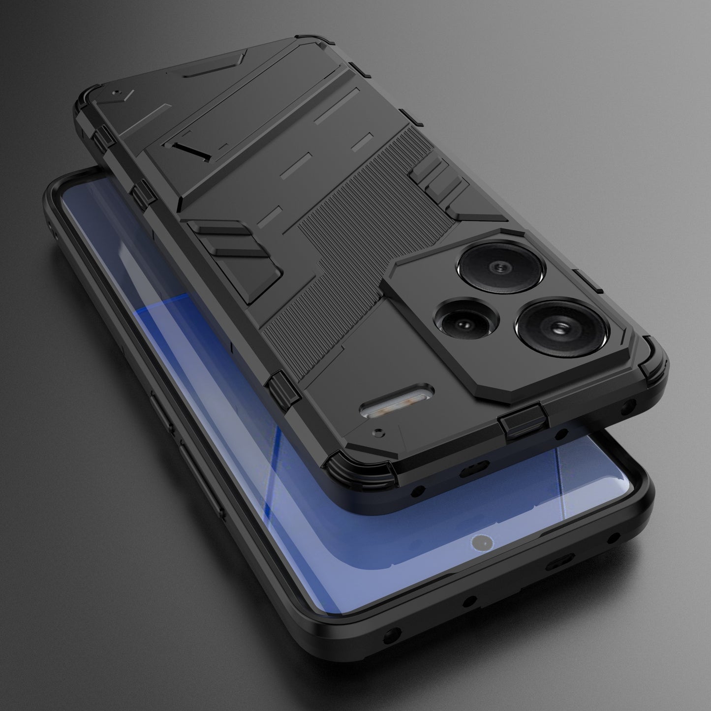 For Xiaomi Redmi Note 13 Pro+ 5G Case Anti-Scratch Kickstand PC+TPU Phone Cover - Black