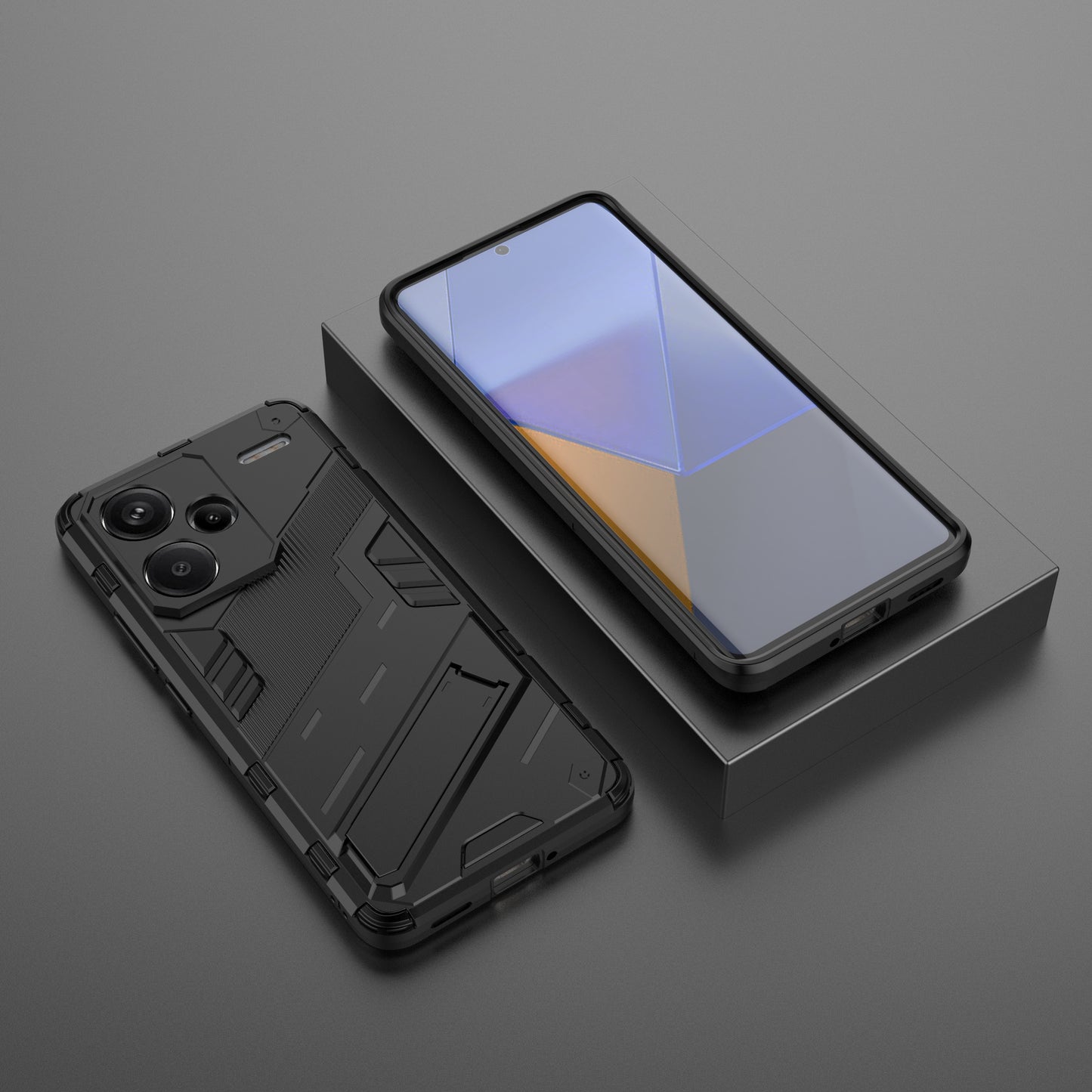 For Xiaomi Redmi Note 13 Pro+ 5G Case Anti-Scratch Kickstand PC+TPU Phone Cover - Black