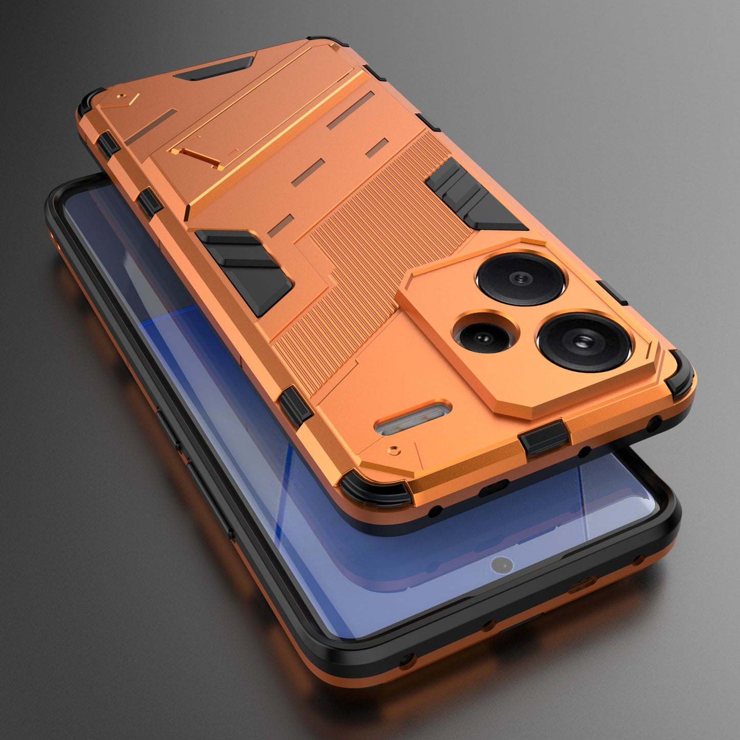 For Xiaomi Redmi Note 13 Pro+ 5G Case Anti-Scratch Kickstand PC+TPU Phone Cover - Orange