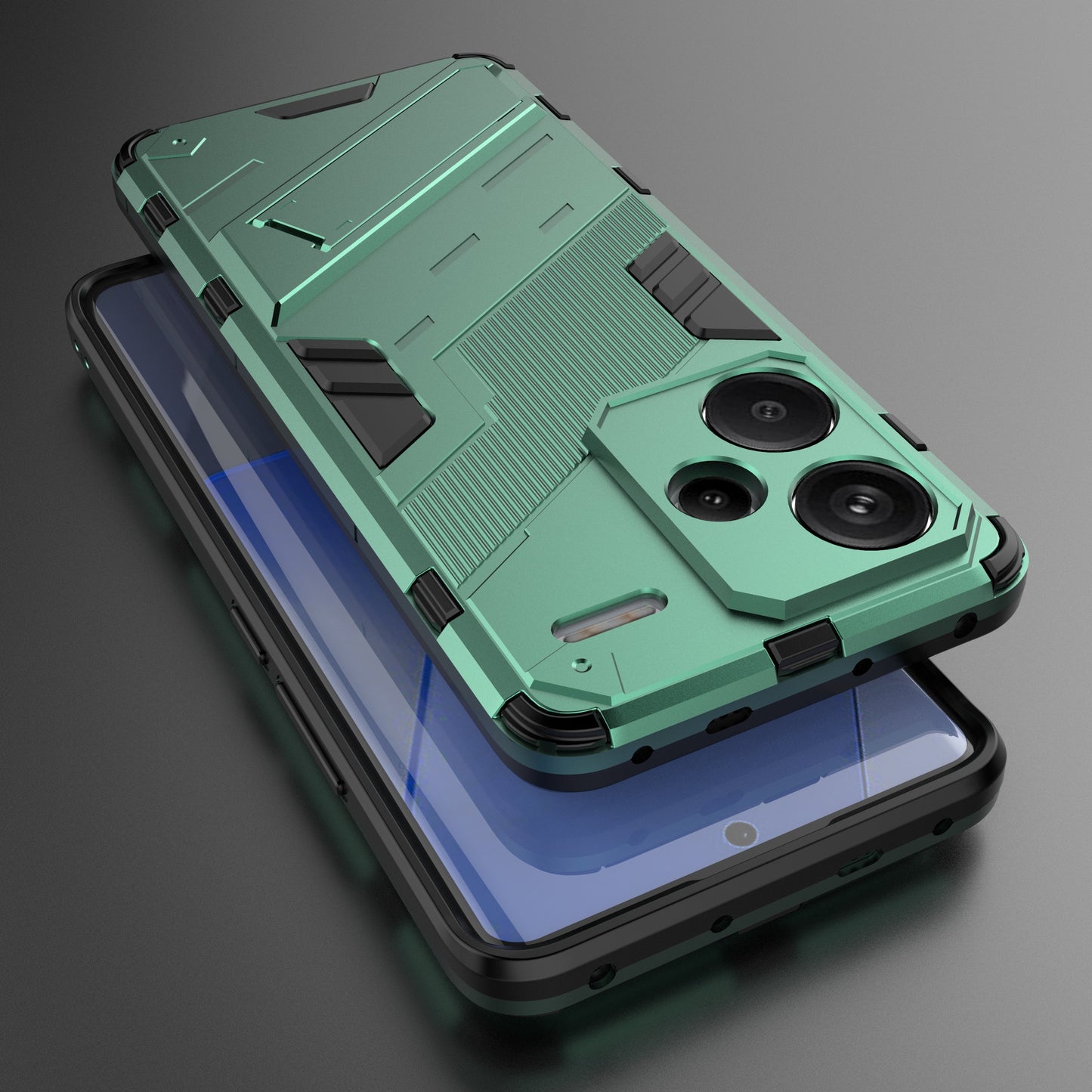 For Xiaomi Redmi Note 13 Pro+ 5G Case Anti-Scratch Kickstand PC+TPU Phone Cover - Green
