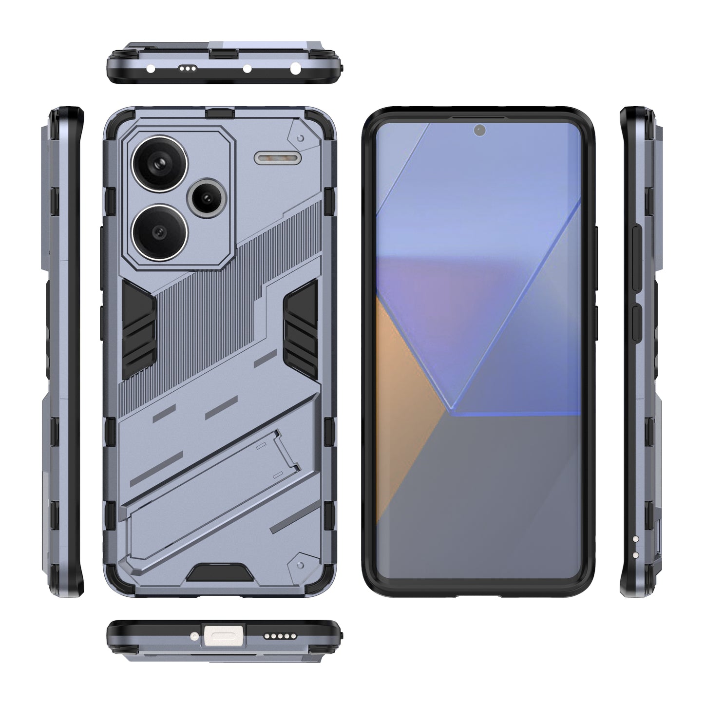 For Xiaomi Redmi Note 13 Pro+ 5G Case Anti-Scratch Kickstand PC+TPU Phone Cover - Dark Blue