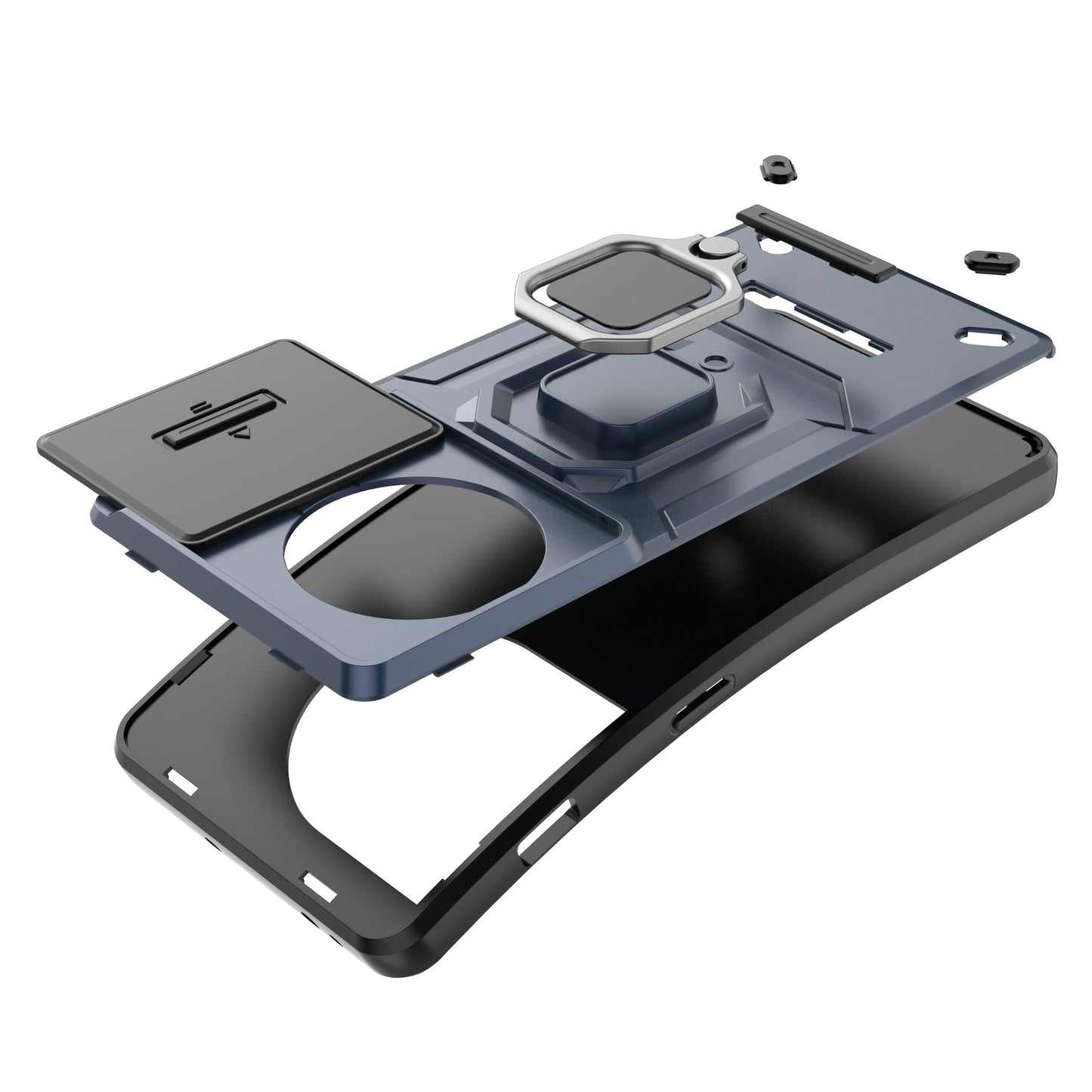 For OnePlus 11R 5G / Ace 2 5G Case Slide Lens Lid PC+TPU Kickstand Cover - Black