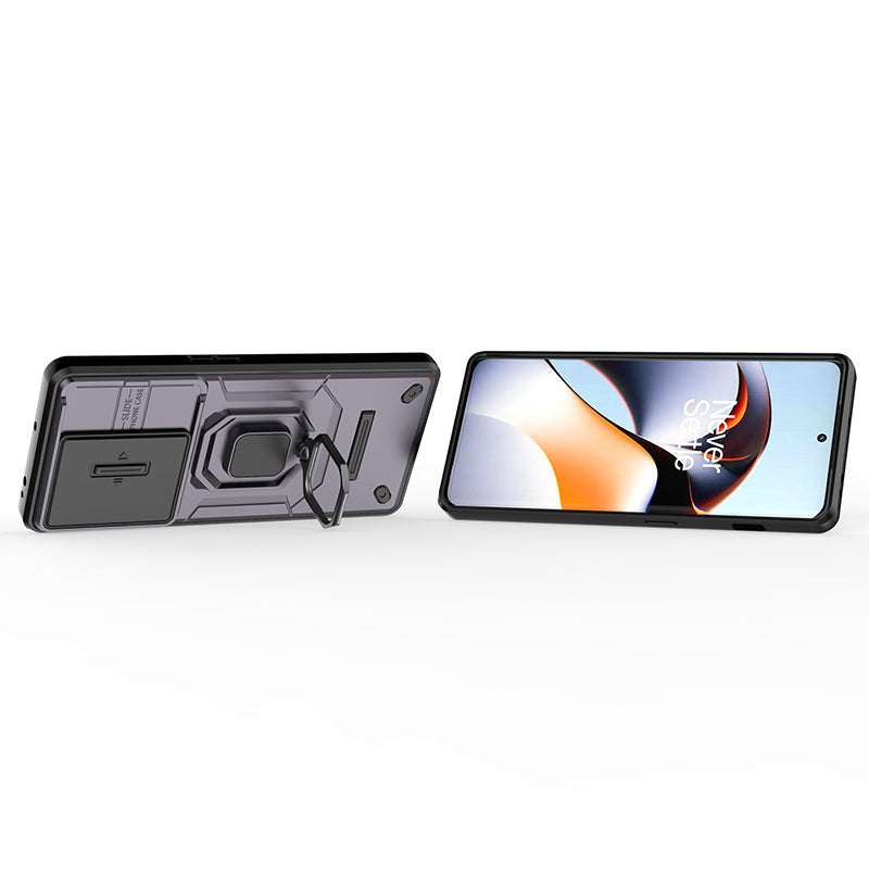 For OnePlus 11R 5G / Ace 2 5G Case Slide Lens Lid PC+TPU Kickstand Cover - Purple