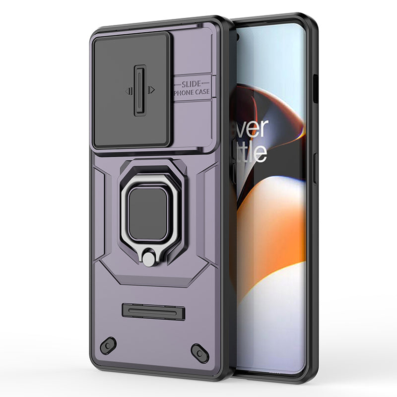 For OnePlus 11R 5G / Ace 2 5G Case Slide Lens Lid PC+TPU Kickstand Cover - Purple