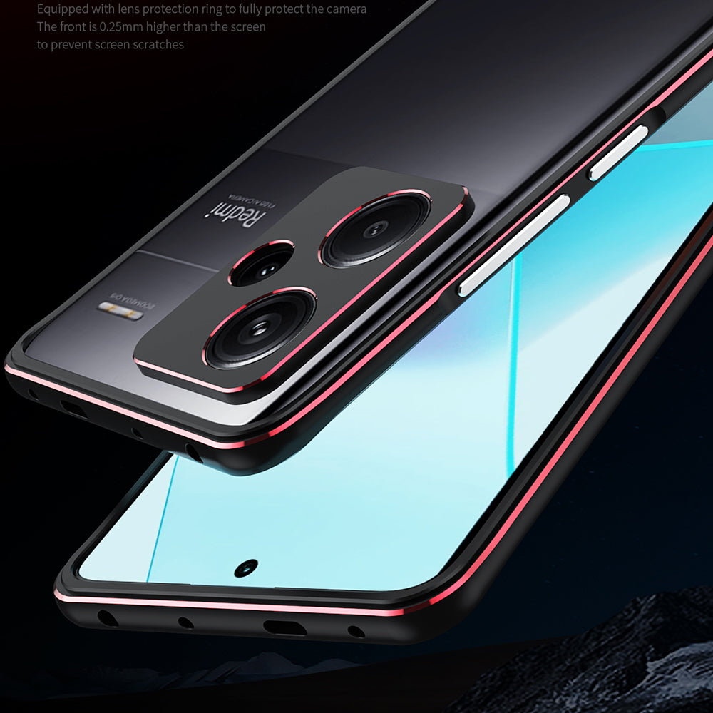 For Xiaomi Redmi Note 13 Pro+ Bumper Case Metal Frame Bumper Cover with Camera Lens Guard - Black  /  Red