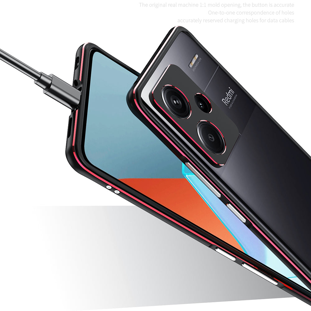 For Xiaomi Redmi Note 13 Pro+ Bumper Case Metal Frame Bumper Cover with Camera Lens Guard - Black  /  Red