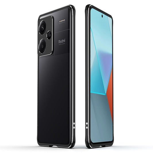 For Xiaomi Redmi Note 13 Pro+ Bumper Case Metal Frame Bumper Cover with Camera Lens Guard - Black  /  Silver