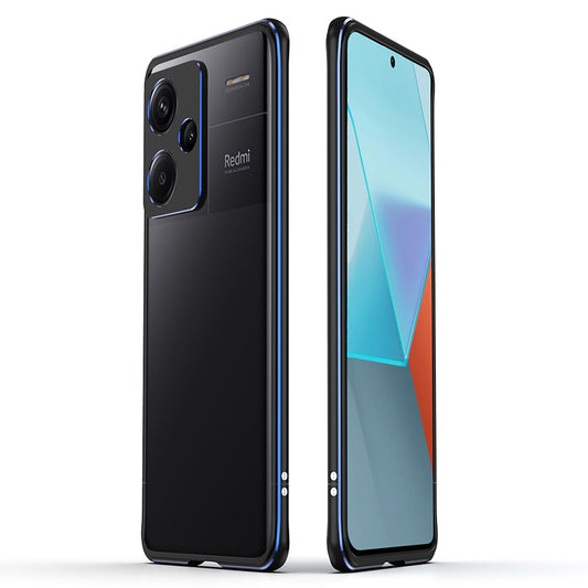 For Xiaomi Redmi Note 13 Pro+ Bumper Case Metal Frame Bumper Cover with Camera Lens Guard - Black  /  Blue
