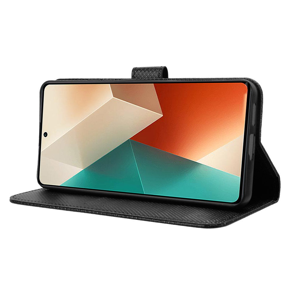 For Xiaomi Redmi Note 13 5G Case Magnetic Clasp Leather Wallet Cover - Black