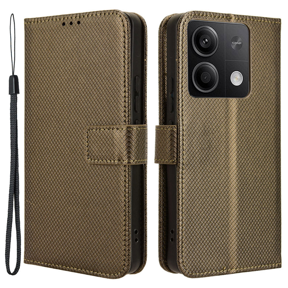 For Xiaomi Redmi Note 13 5G Case Magnetic Clasp Leather Wallet Cover - Brown