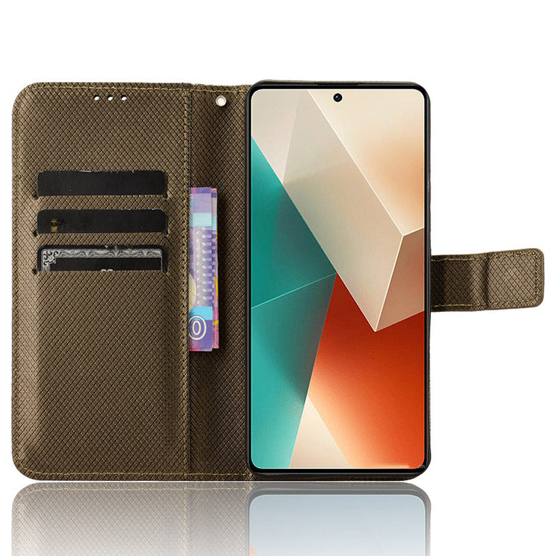 For Xiaomi Redmi Note 13 5G Case Magnetic Clasp Leather Wallet Cover - Brown