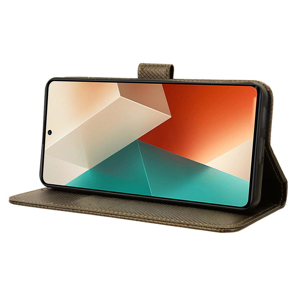For Xiaomi Redmi Note 13 5G Case Magnetic Clasp Leather Wallet Cover - Brown