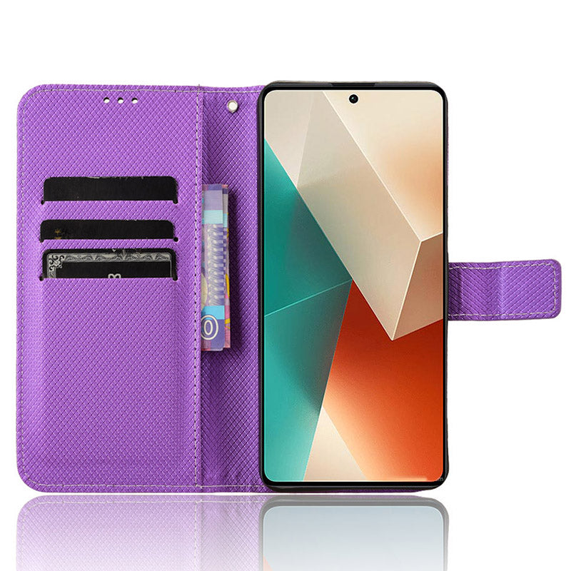For Xiaomi Redmi Note 13 5G Case Magnetic Clasp Leather Wallet Cover - Purple