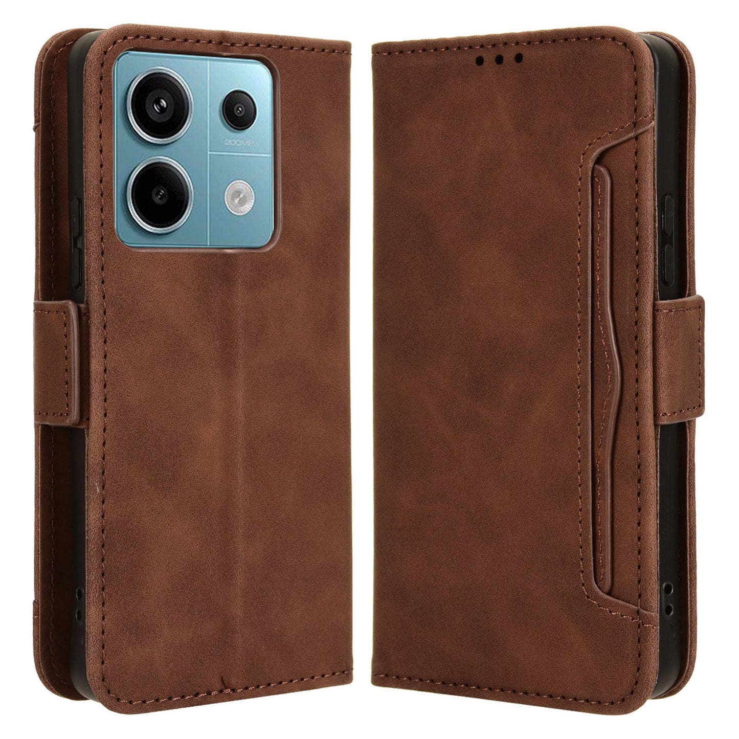 For Xiaomi Redmi Note 13 Pro 5G / Poco X6 5G PU Leather Case Phone Cover with Wallet Stand - Brown