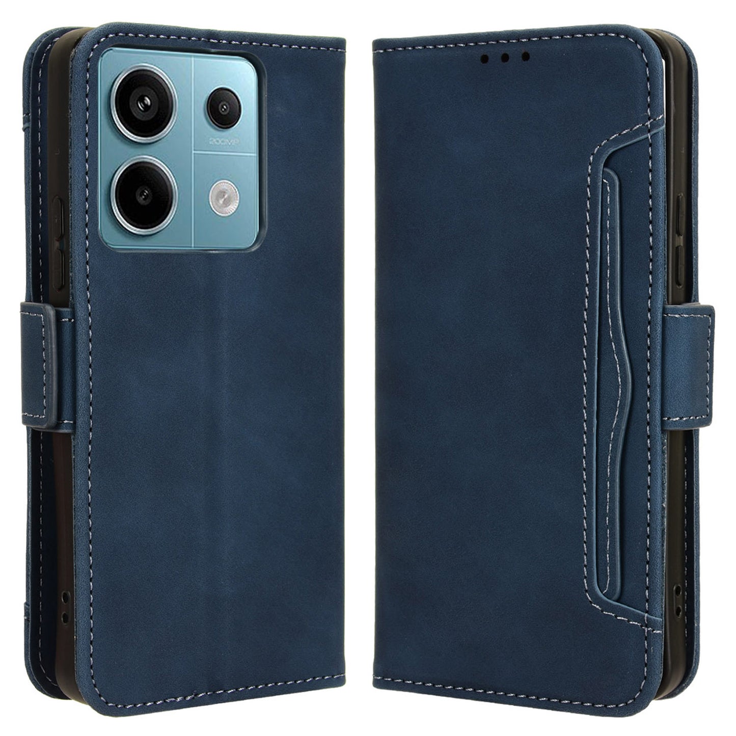 For Xiaomi Redmi Note 13 Pro 5G / Poco X6 5G PU Leather Case Phone Cover with Wallet Stand - Blue