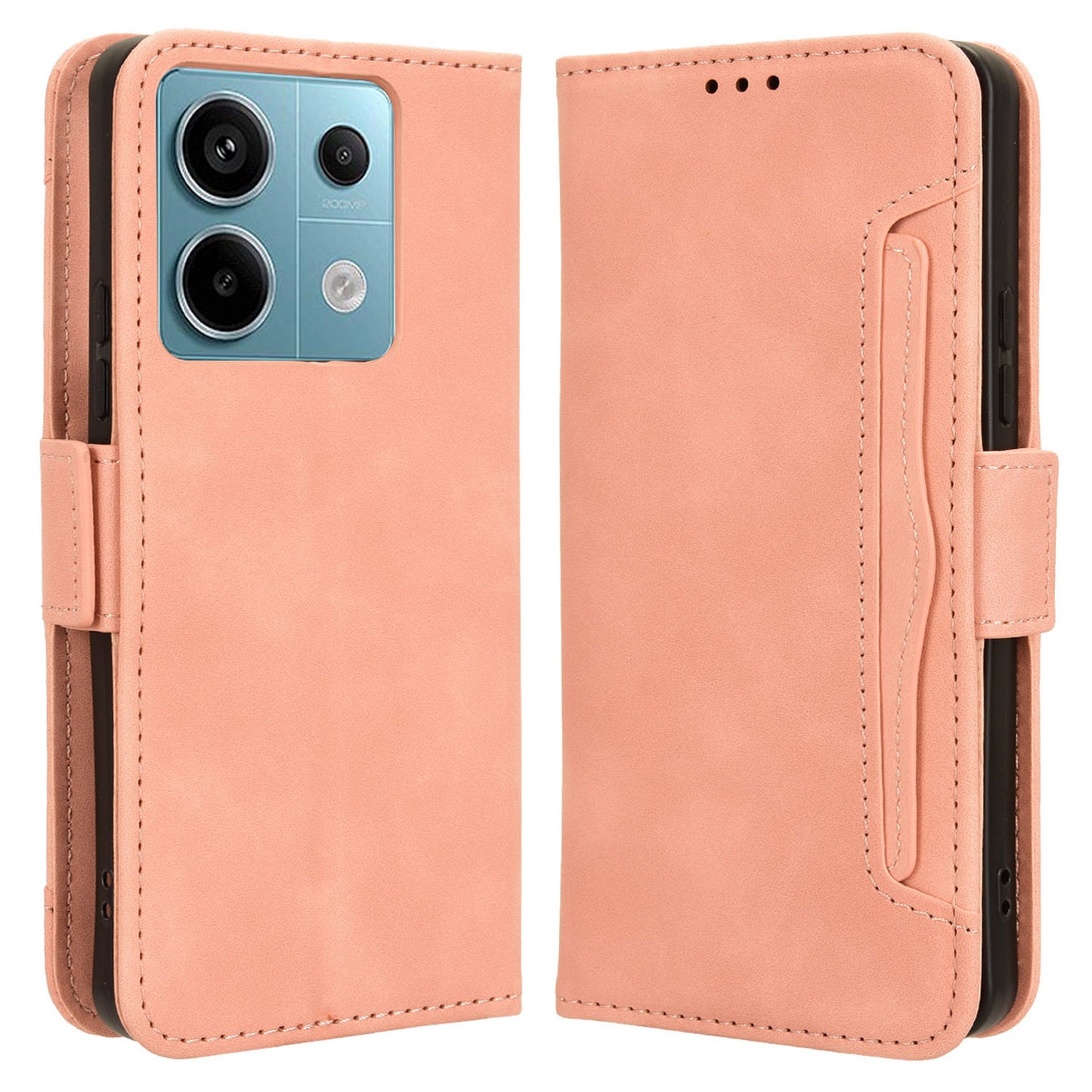 For Xiaomi Redmi Note 13 Pro 5G / Poco X6 5G PU Leather Case Phone Cover with Wallet Stand - Pink