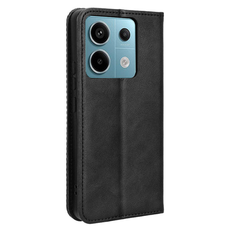 For Xiaomi Redmi Note 13 Pro 5G / Poco X6 5G Phone Case Wallet Retro PU Leather Cell Phone Cover - Black