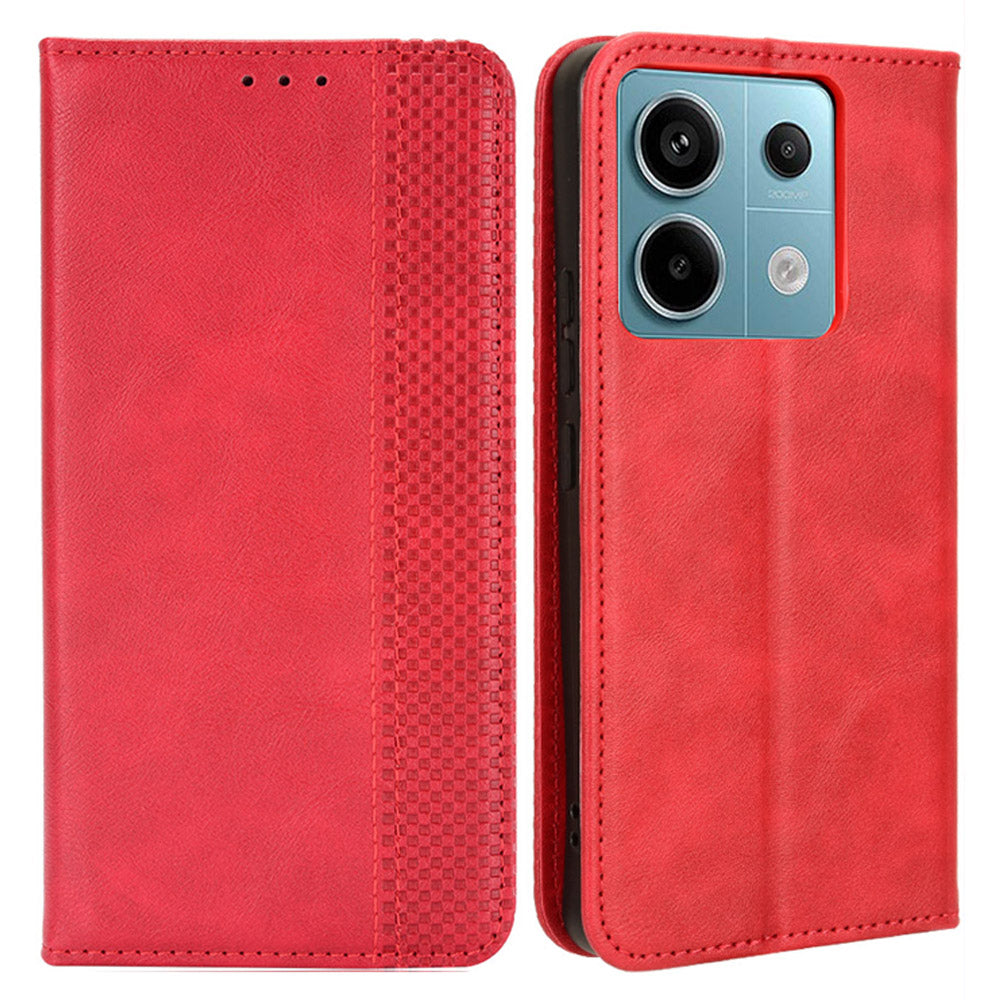 For Xiaomi Redmi Note 13 Pro 5G / Poco X6 5G Phone Case Wallet Retro PU Leather Cell Phone Cover - Red