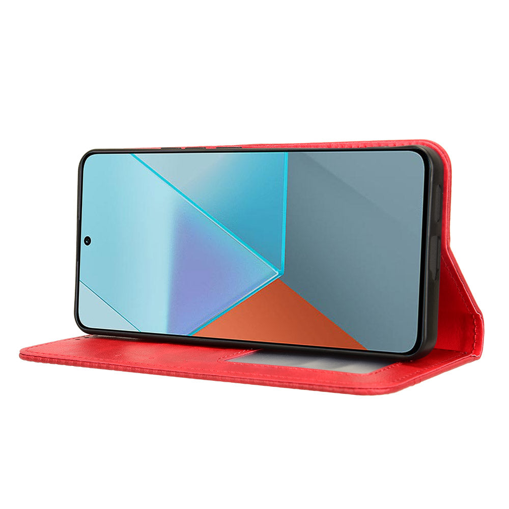 For Xiaomi Redmi Note 13 Pro 5G / Poco X6 5G Phone Case Wallet Retro PU Leather Cell Phone Cover - Red