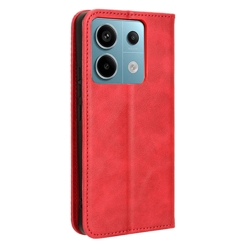 For Xiaomi Redmi Note 13 Pro 5G / Poco X6 5G Phone Case Wallet Retro PU Leather Cell Phone Cover - Red