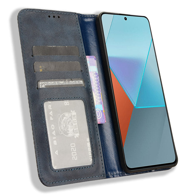 For Xiaomi Redmi Note 13 Pro 5G / Poco X6 5G Phone Case Wallet Retro PU Leather Cell Phone Cover - Blue