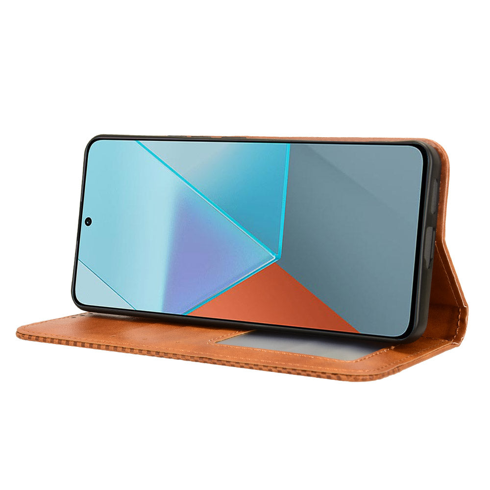For Xiaomi Redmi Note 13 Pro 5G / Poco X6 5G Phone Case Wallet Retro PU Leather Cell Phone Cover - Brown