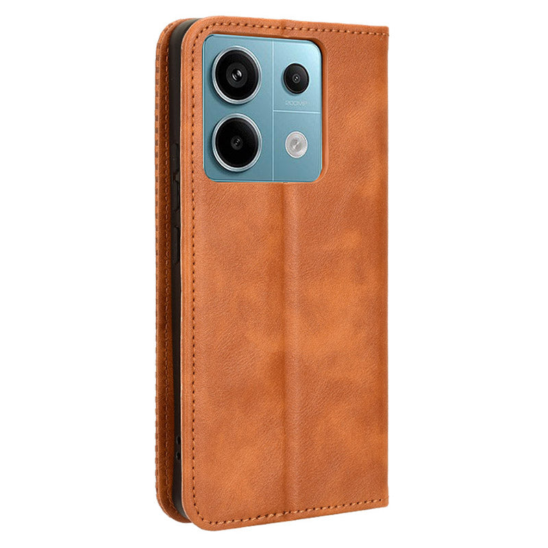 For Xiaomi Redmi Note 13 Pro 5G / Poco X6 5G Phone Case Wallet Retro PU Leather Cell Phone Cover - Brown