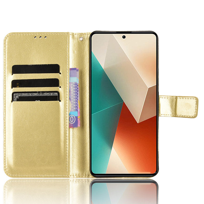 For Xiaomi Redmi Note 13 5G Case Crazy Horse Texture Phone Wallet Cover - Gold
