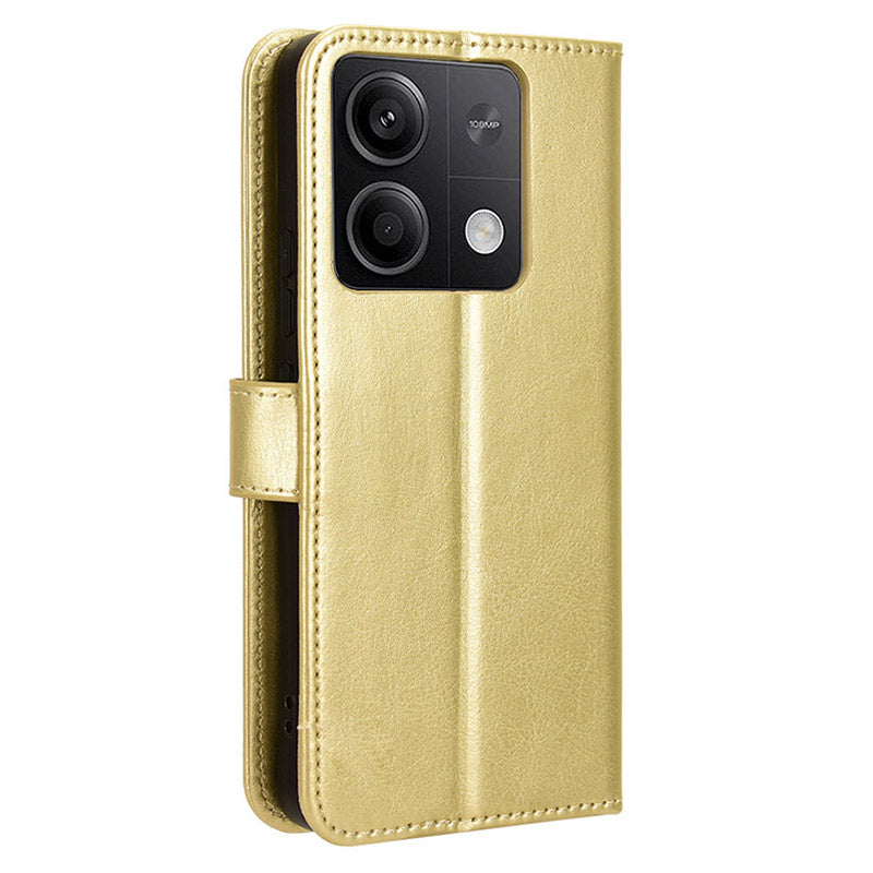 For Xiaomi Redmi Note 13 5G Case Crazy Horse Texture Phone Wallet Cover - Gold