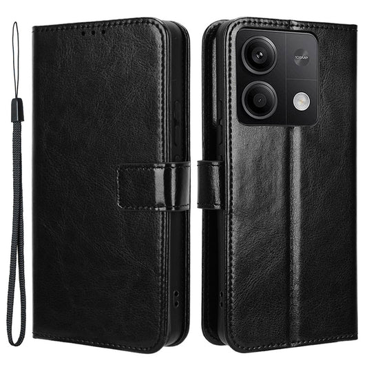 For Xiaomi Redmi Note 13 5G Case Crazy Horse Texture Phone Wallet Cover - Black